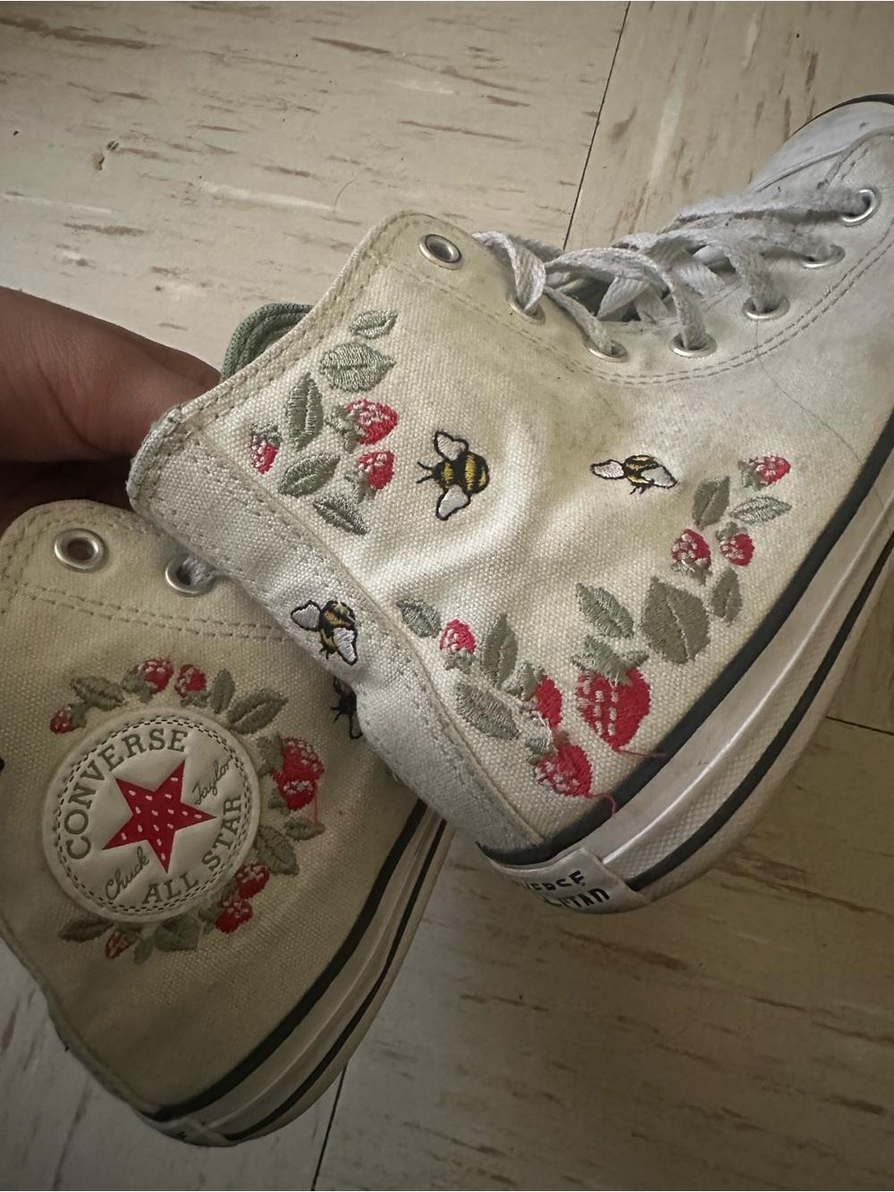 Converse Kids' High Top Sneakers with Strawberry & Bee Embroidery - White
